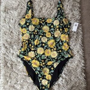 NWT Old Navy Floral One Piece Swimsuit - Black and Yellow SIZE SMALL